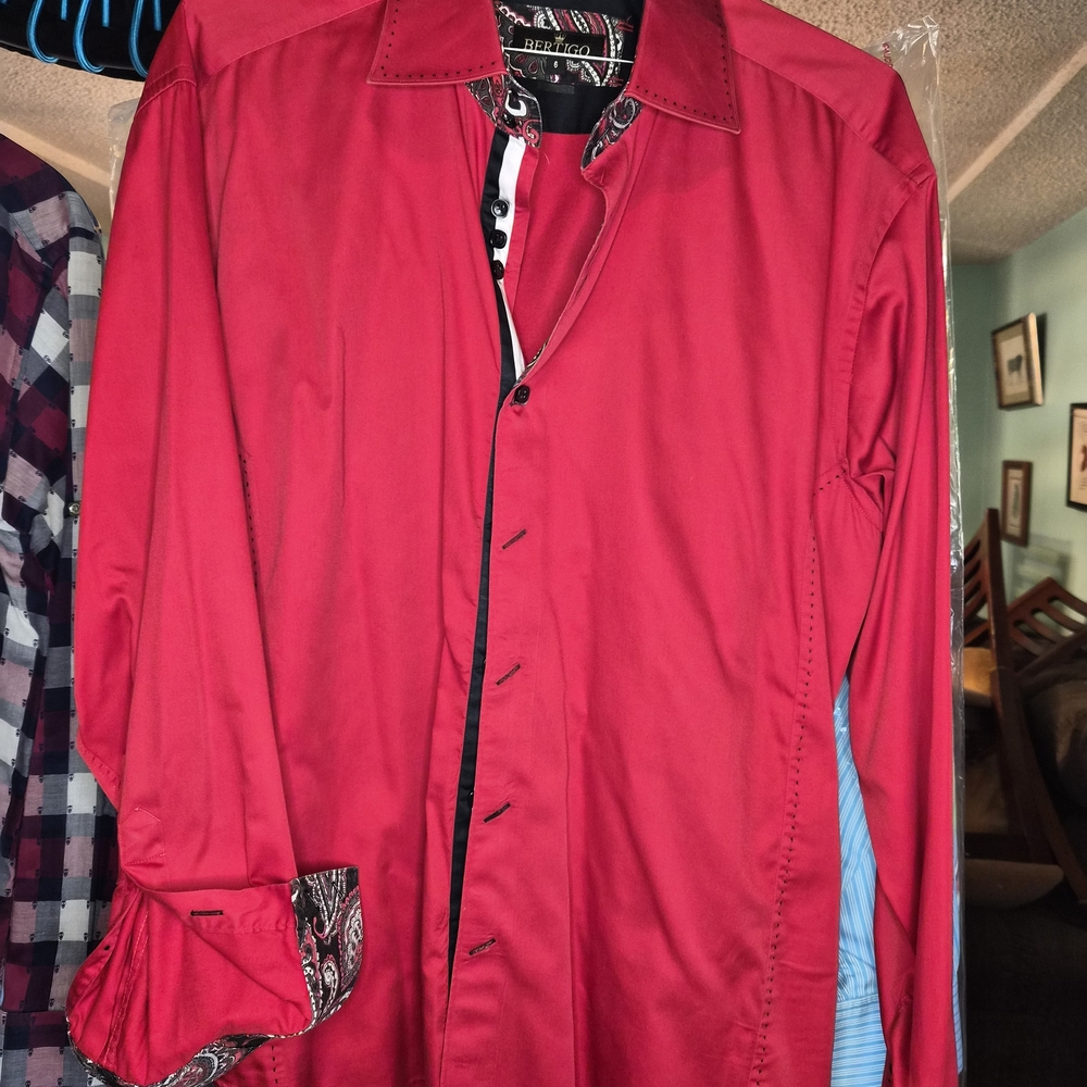Red Long Sleeve Button-Up Shirt